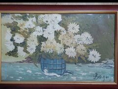 Pictura vaza cu flori albe,^ 26cm x 42cm